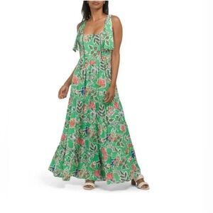 BAND OF GYPSIES Green/navy/pink/off white Sleeveless Floral Maxi Dress NWOT Sz L